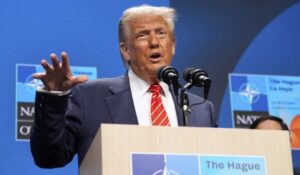 Trump Has Discussion With Ukrainian Woman During NATO Press Conference